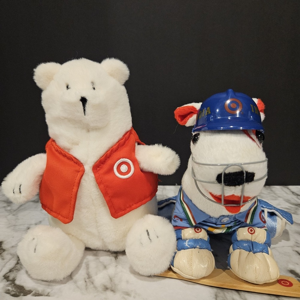 2008 Target Bullseye Dog India Cricket Plush w/ Helmet & Board + Bear Plush Set